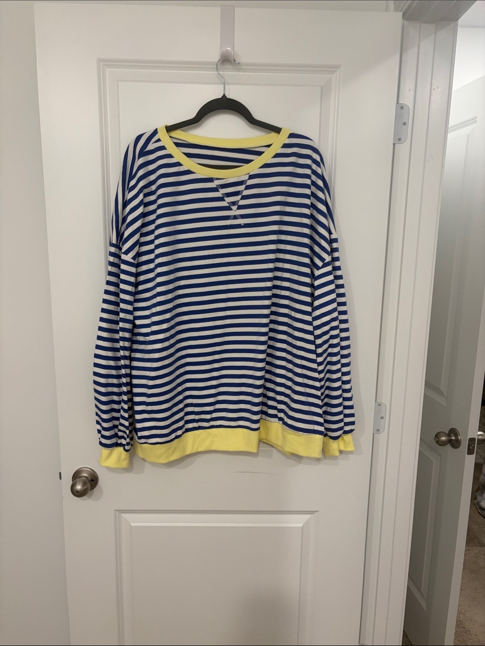 NWOT Striped Blue and White Long Sleeve Top with Yellow Trim